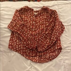 LOFT Red Floral Blouse